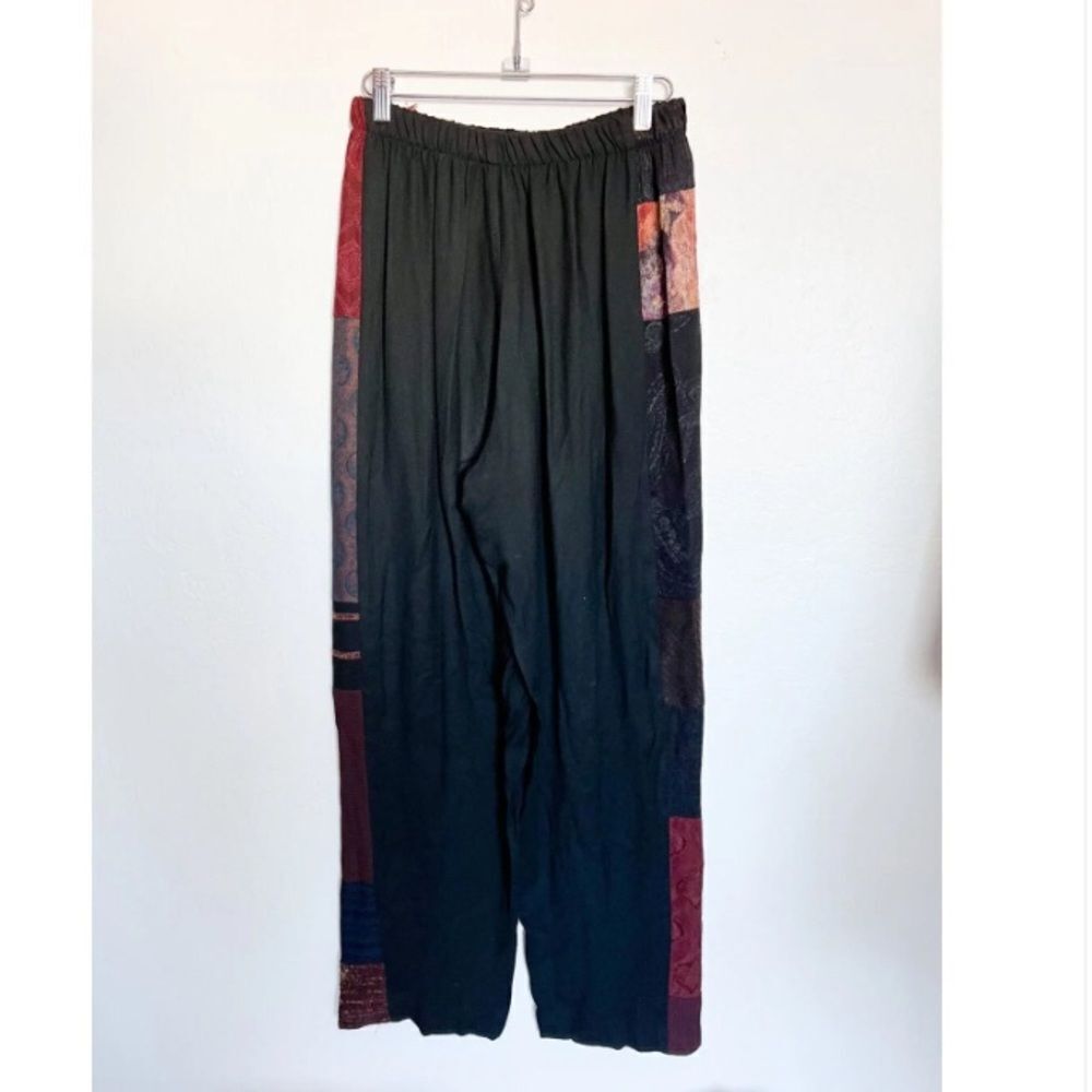 Donna Jessica Pants Womens 1 Black‎ Patchwork Elastic Waist Lagenlook Artsy Boho